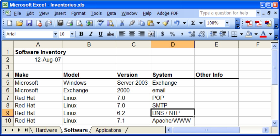 Figure 4-2: Sample software inventory.